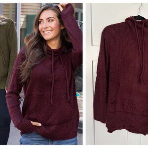 Grace & Lace Bambü Hooded Cowl Pullover in Port (M)